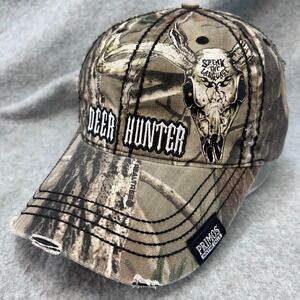 Deer Hunter Skull Mens Camo Primos Hunting Calls Distressed Strapback Hat OSFM